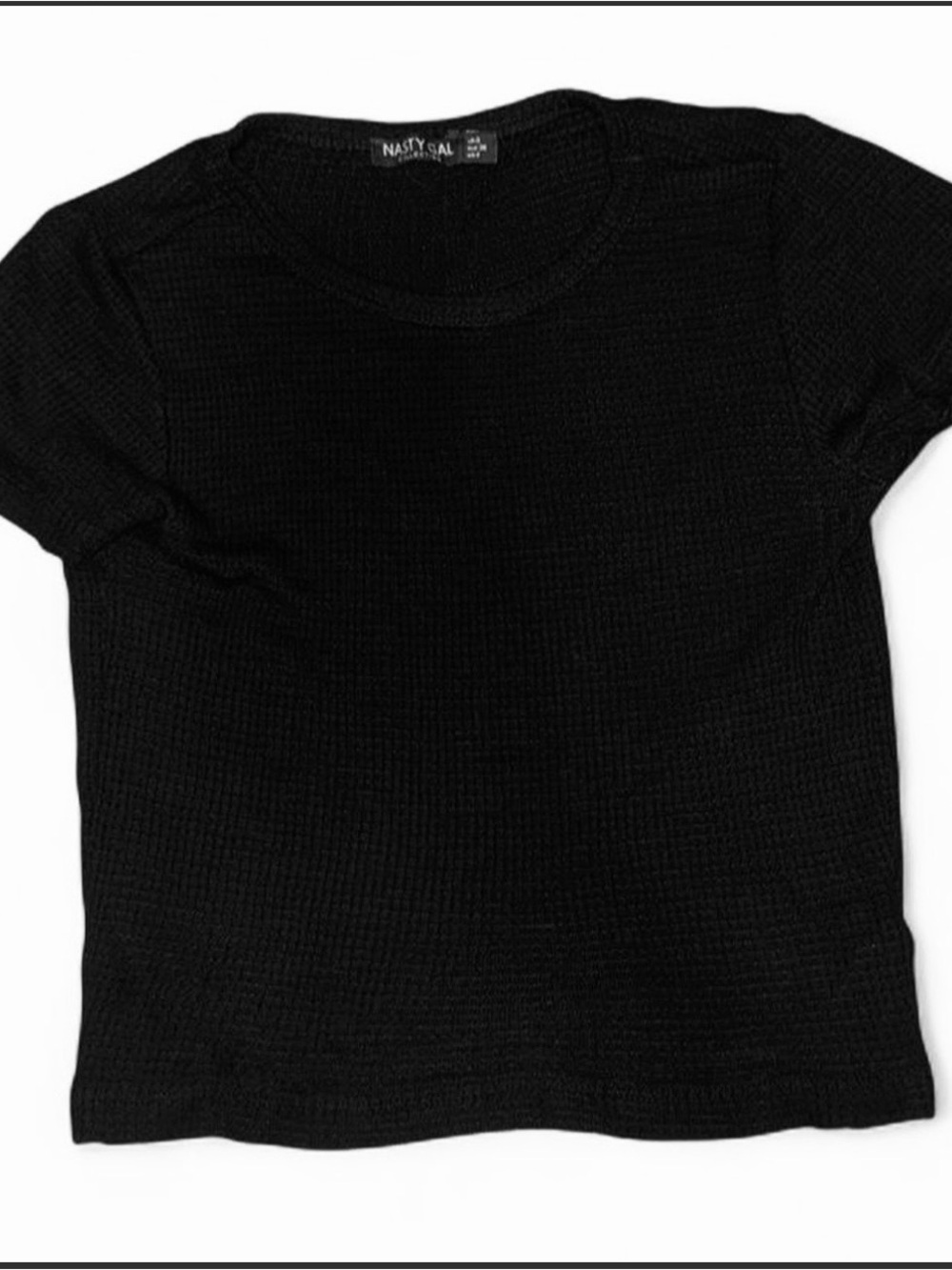 Nasty Gal Black Short Sleeve Waffle Knit Tee